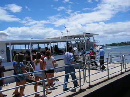Boarding ferry boat to Arizona Memorial