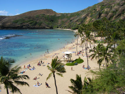 Hanauma Bay beach sunbathers