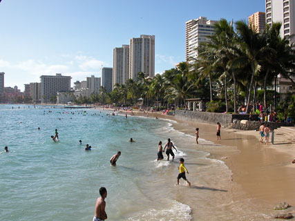 Enjoying the ocean at Waikiki Beach