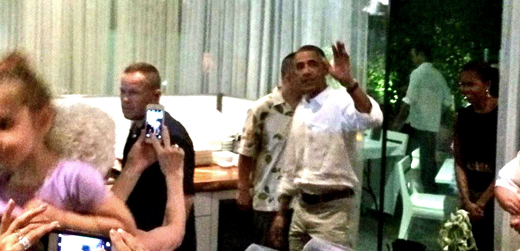 Morimoto's President Obama arriving at Morimot's Restaurant for dinner