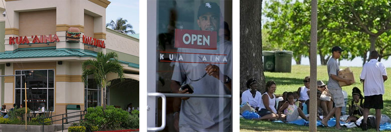 Obama at Kua Aina burger place for picnic in Ala Moana park