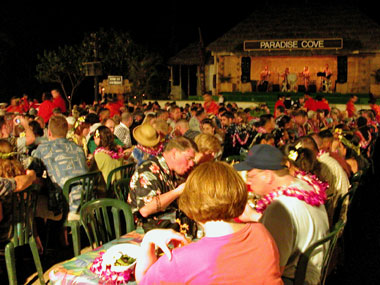 Eating dinner at the luau